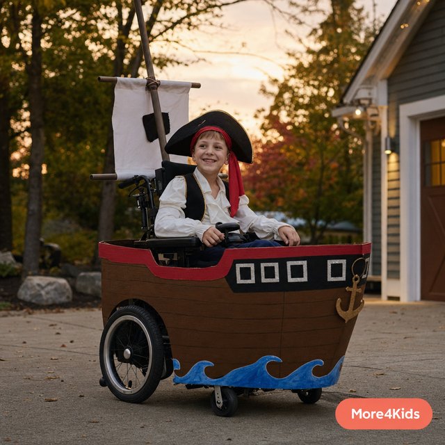 Adaptive Halloween Costumes — Making the Night Work for Every Kid 16 A child using a wheelchair with a decorated themed wheelchair cover on Halloween