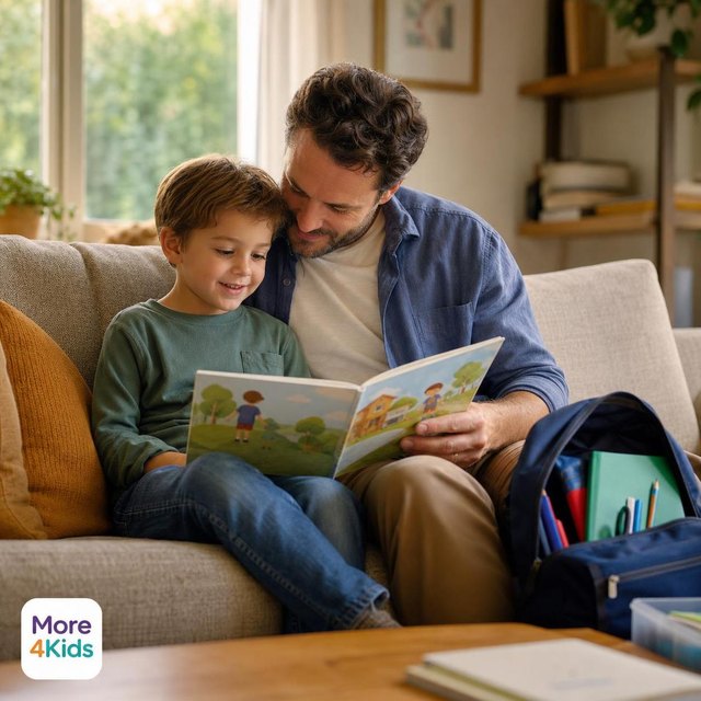 Parenting 101: Teaching Your Kids Not To Fear Change 17 Parent and young child reading an unbranded picture book together while talking calmly at home