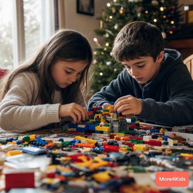 The 4 Gift Rule: How Want, Need, Wear, Read Actually Works in a Real House 19 Children building with colourful brick sets at a table