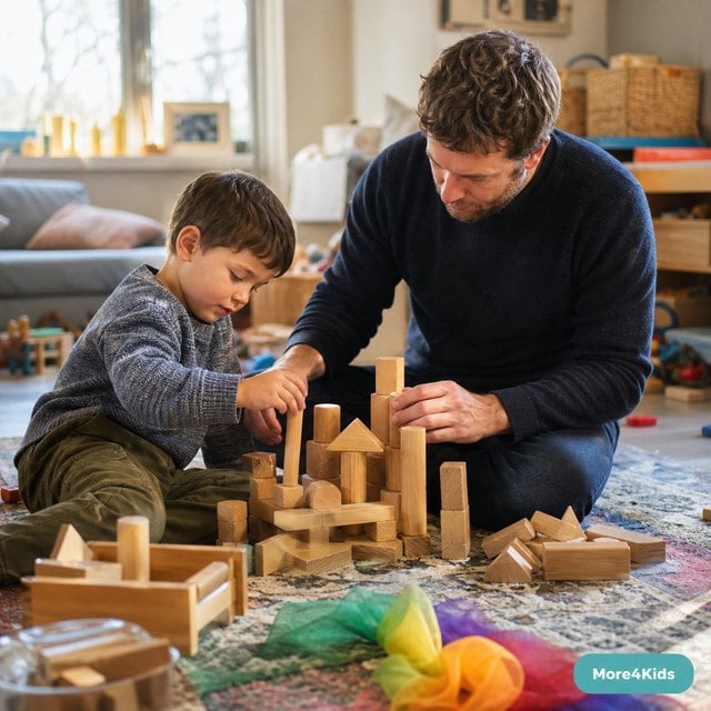 Christmas Gifts for 4 and 5 Year Olds They'll Actually Play With 16 Four-year-old and parent building an imaginative structure with unbranded open-ended play pieces