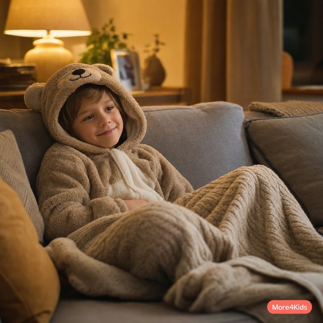 Adaptive Halloween Costumes — Making the Night Work for Every Kid 20 A child in a soft one-piece animal onesie costume sitting comfortably on a couch