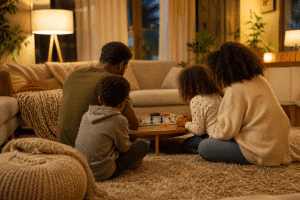 quality family time parents and children together at home