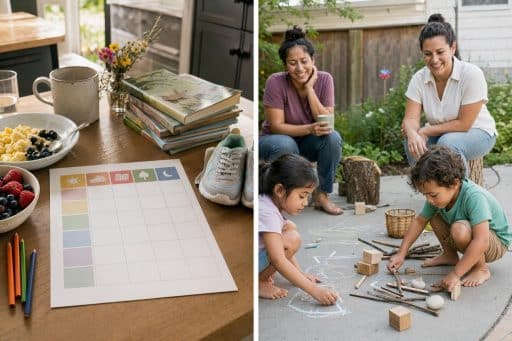 A Summer Routine That Gives Kids Structure Without Overscheduling 9 Children enjoying open-ended free play outdoors on a relaxed summer afternoon.
