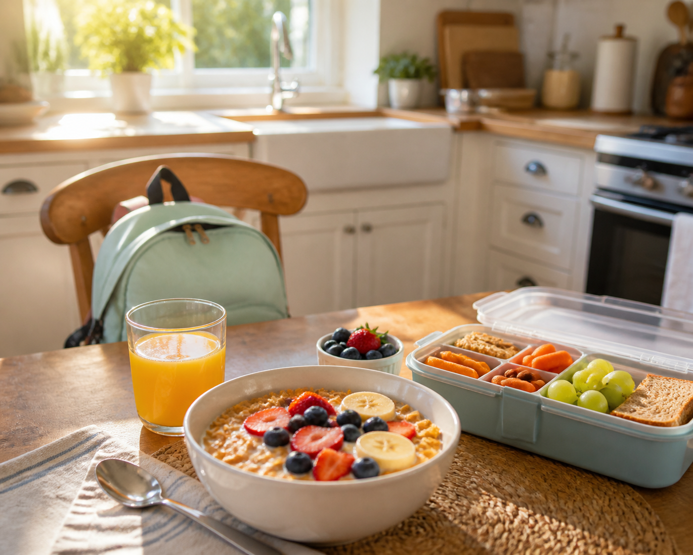 morning routine for kids organized breakfast table school morning sunlight