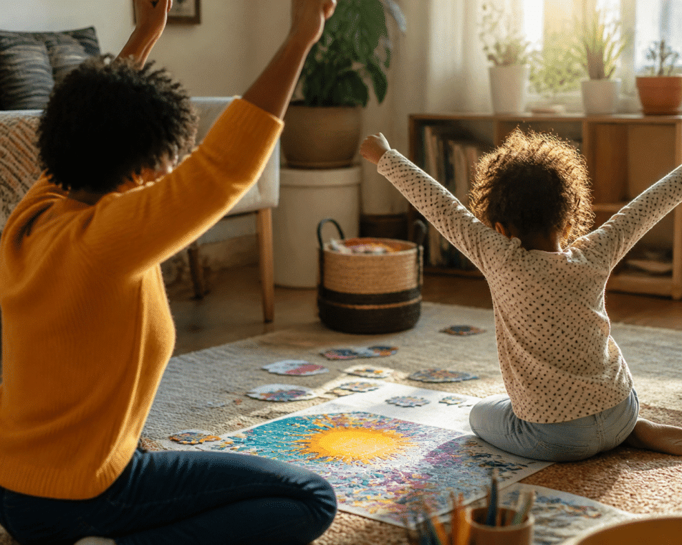 how to motivate your child — parent cheering child completing an art project at home