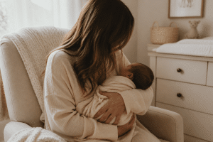 new mom confidence mother holding newborn baby in nursery