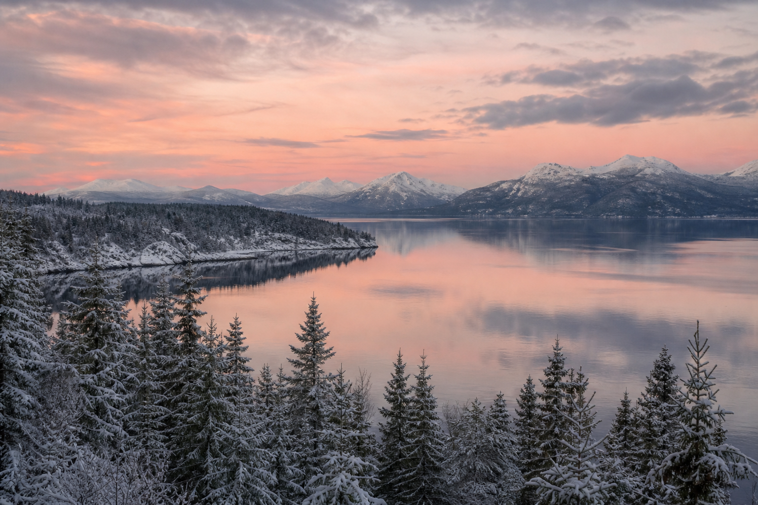 Norse Names: 50+ Strong, Beautiful Picks with Meanings 16 A serene snowy Nordic forest and fjord at dawn — a calm setting for choosing a Norse name