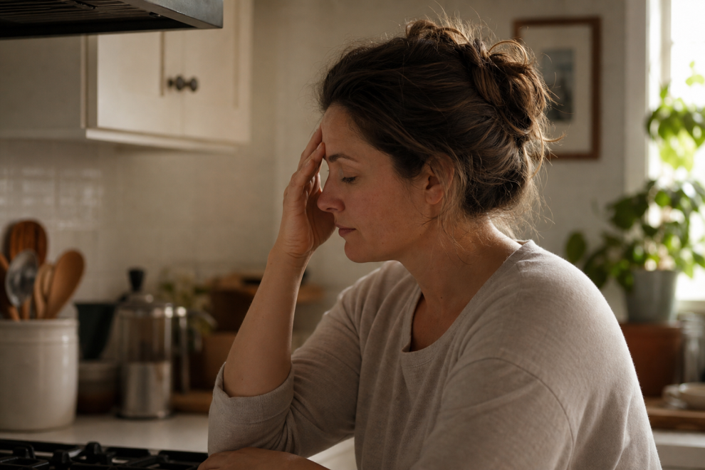 Tips for Handling Parental Frustration 15 A frustrated parent pausing to find calm during a hard day