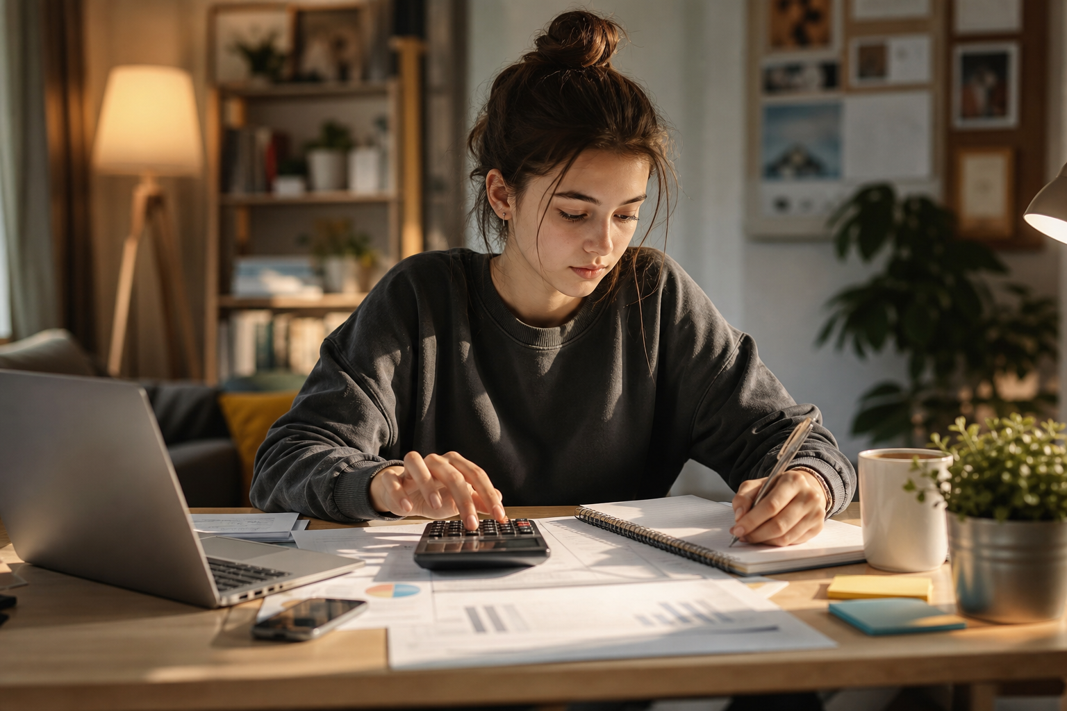 Parenting and Teen Independence 16 Independent teen managing a budget and schedule at a home desk