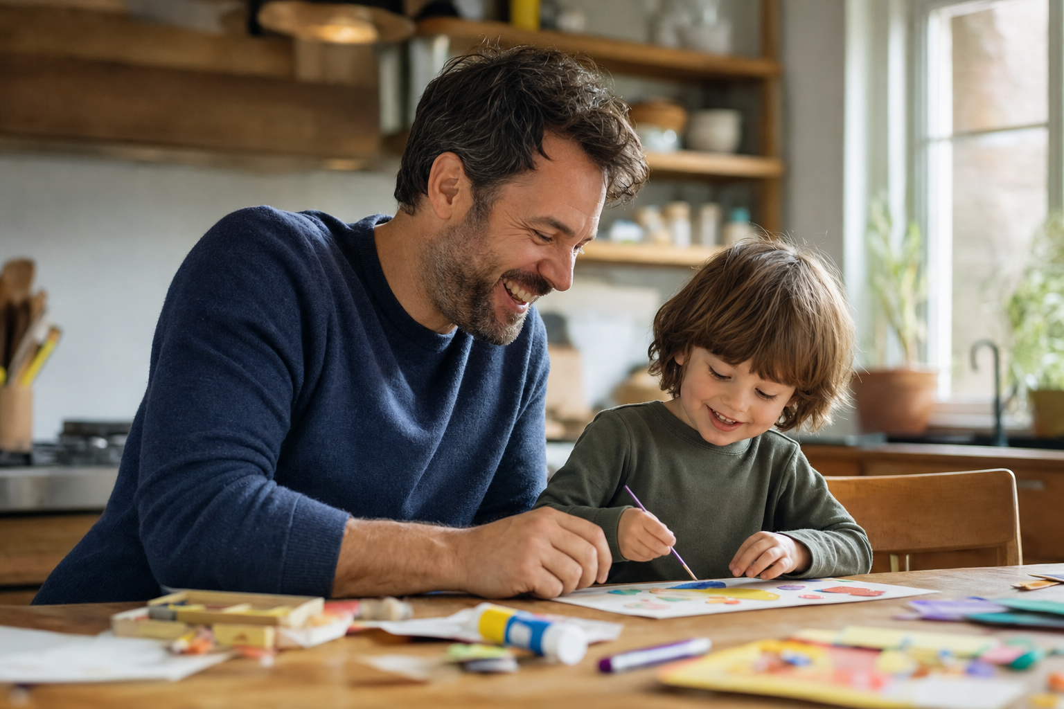 Parenting Over 40 17 Parenting over 40 — dad doing a craft with his child at home