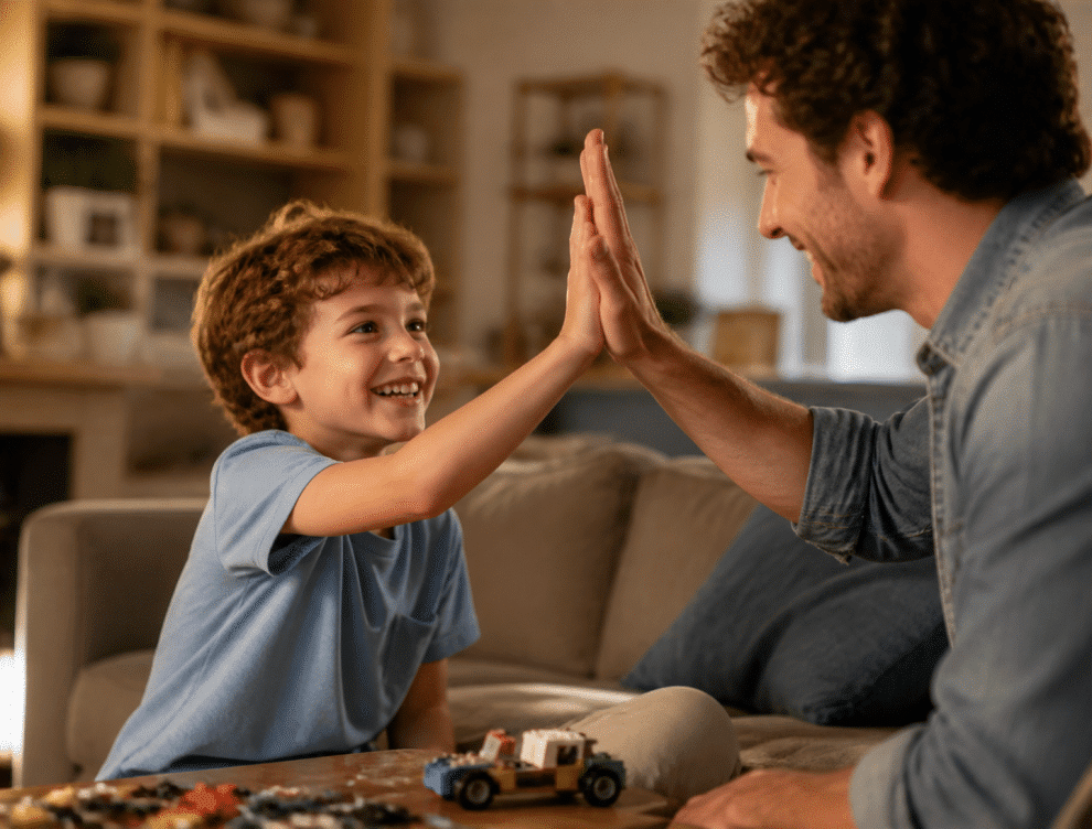 Parent encouraging child with a high-five, positive parenting style