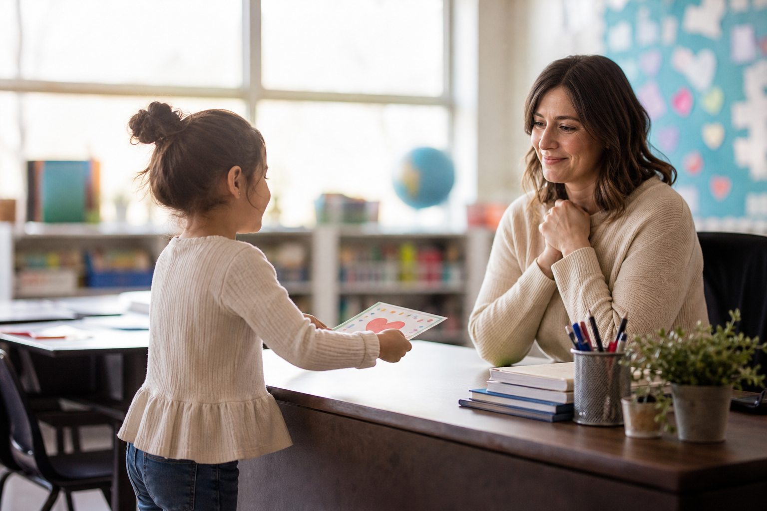 Random Acts of Kindness: Teaching Children to Pay it Forward 17 Random acts of kindness — child leaving a thank-you card for a teacher