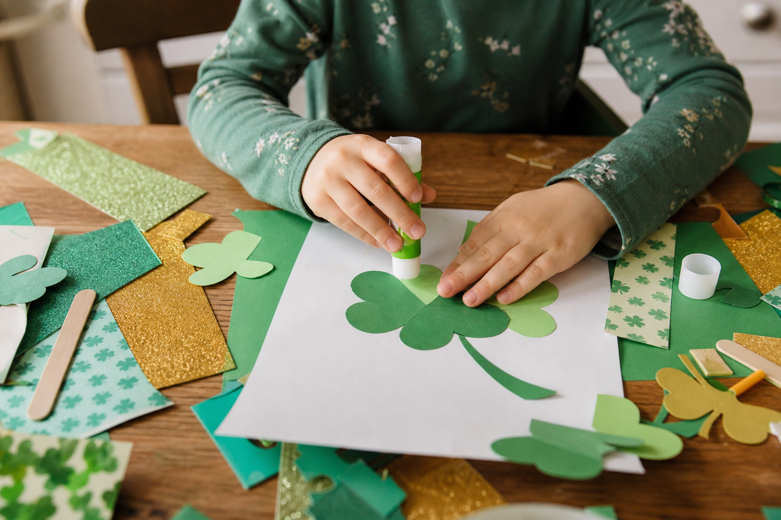 Some Craft Ideas for Saint Patrick's Day 17 Saint Patrick's Day crafts being made by a child's hands