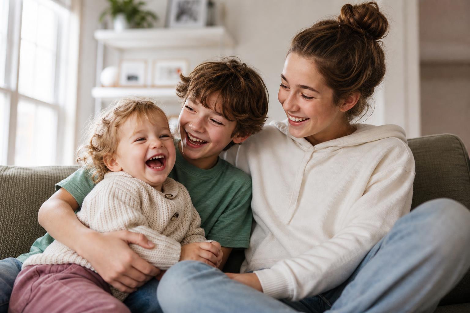 101 Parenting Tips That Actually Work (By Age and Stage) 23 Children of different ages happily together at home, illustrating parenting tips by age and stage