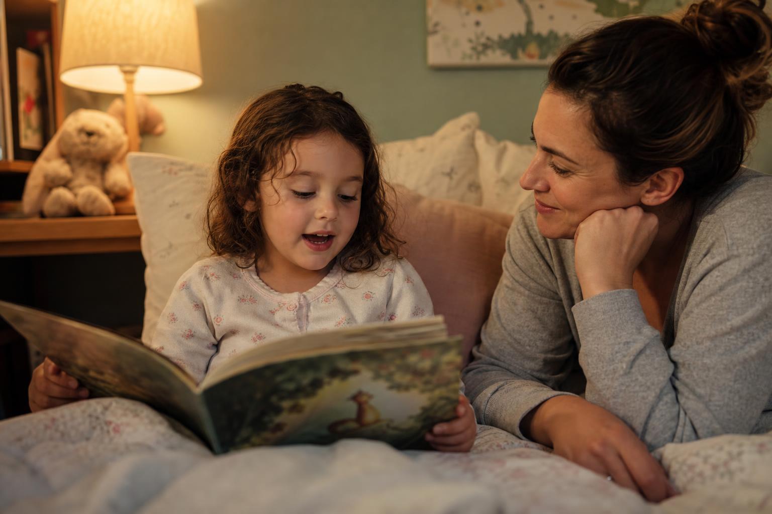 The Best Bedtime Stories for Kids, Grouped by Age 18 A young child reading a chapter of a story aloud at bedtime, growing through bedtime stories for kids
