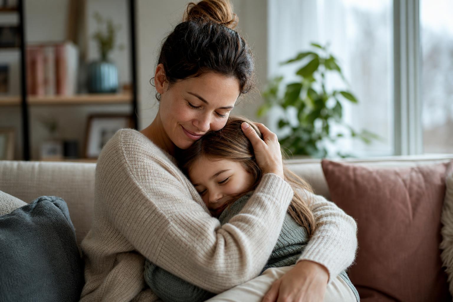 101 Parenting Tips That Actually Work (By Age and Stage) 19 A parent comforting an upset child with a gentle hug, illustrating parenting tips for handling big feelings