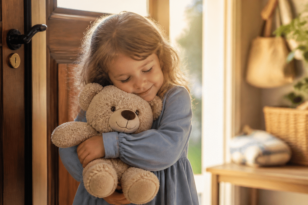 separation anxiety in children - child hugging stuffed animal for comfort