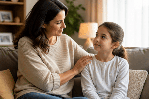 parenting children with health issues - supportive parent and child at home