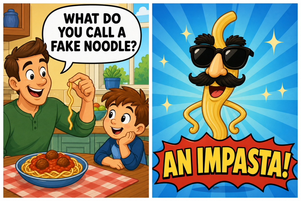 Dad Jokes for Kids 15 Dad jokes for kids comic: what do you call a fake noodle? An impasta!
