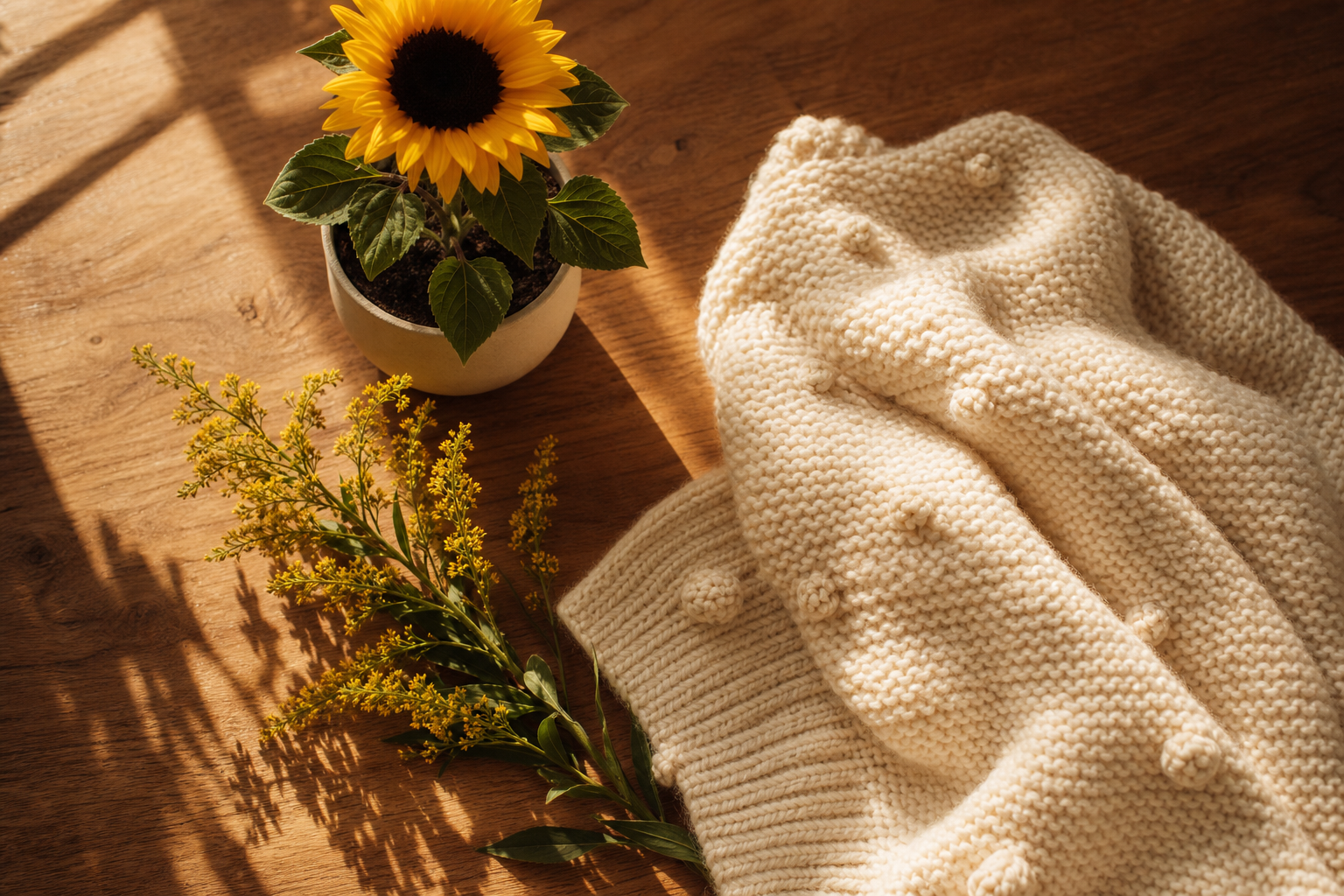 Names That Mean Sun: 50+ Radiant Picks for Your Baby 18 A sunlit flat-lay with a small sunflower and soft baby blanket