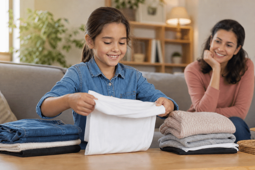 Teaching kids responsibility - child helping with household chores
