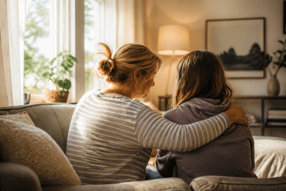 parenting a teenager — parent and teen having a heartfelt conversation at home