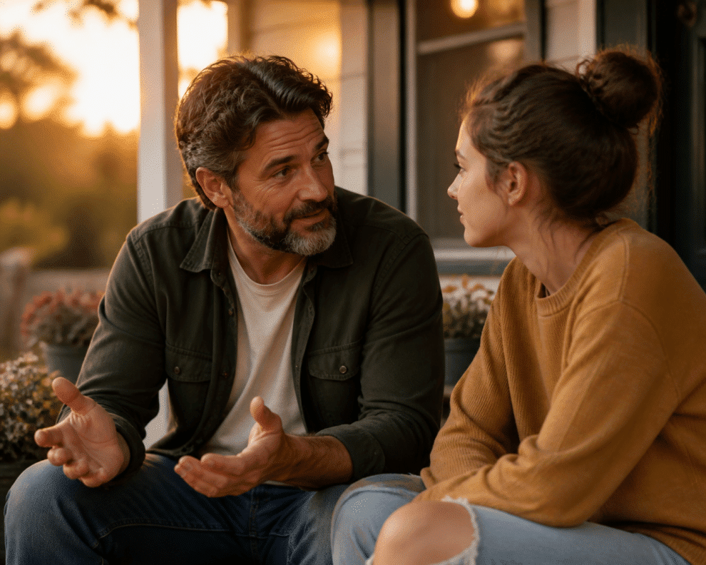Parent and teenager having a heartfelt conversation