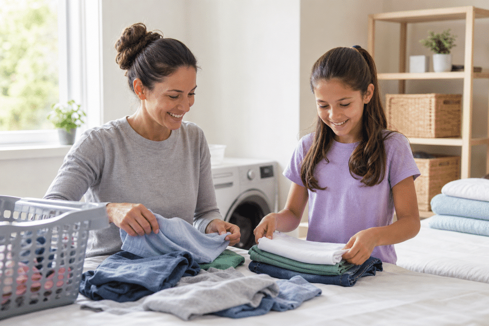 teaching children responsibility through household chores like laundry