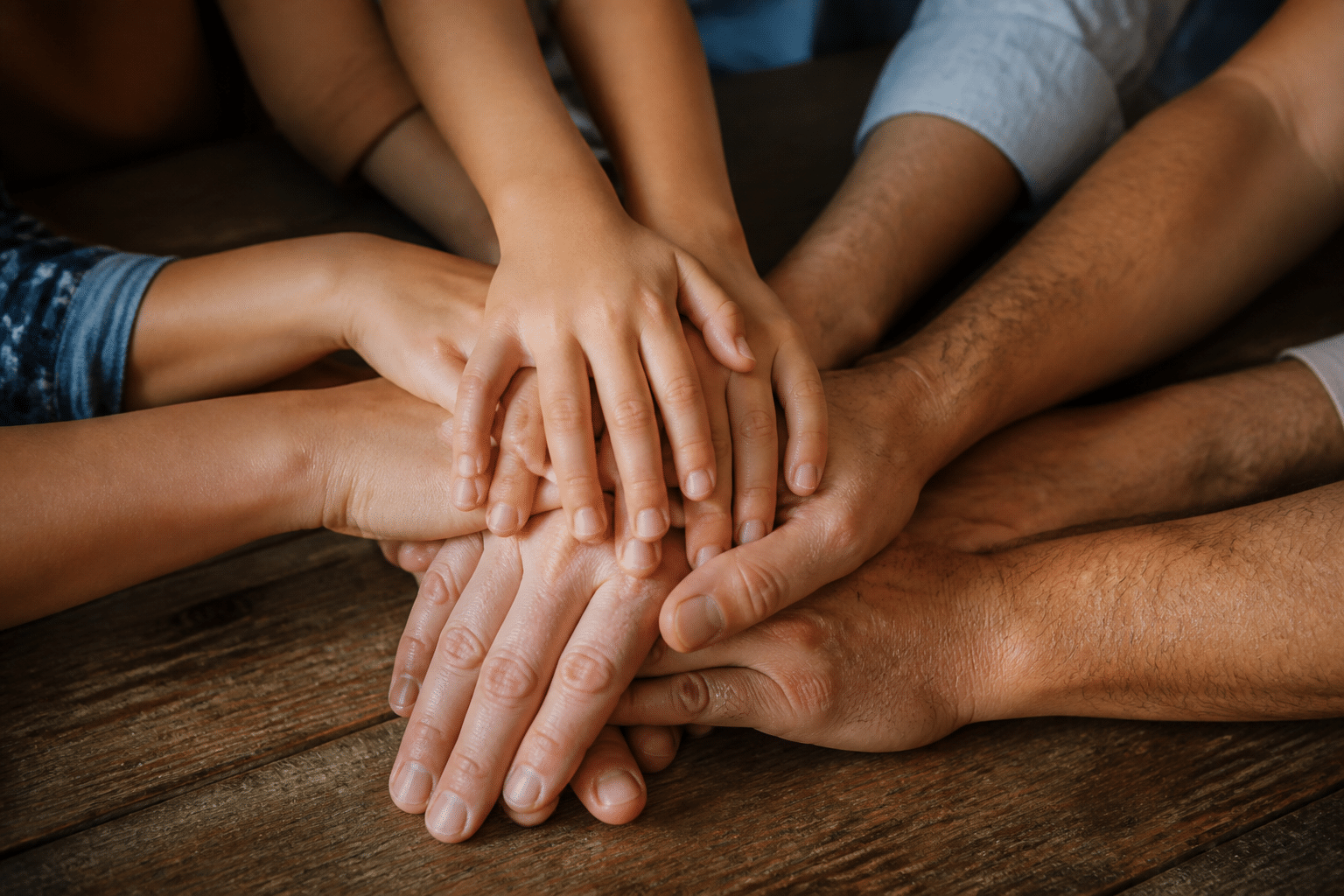blended family hands joined together showing unity and love