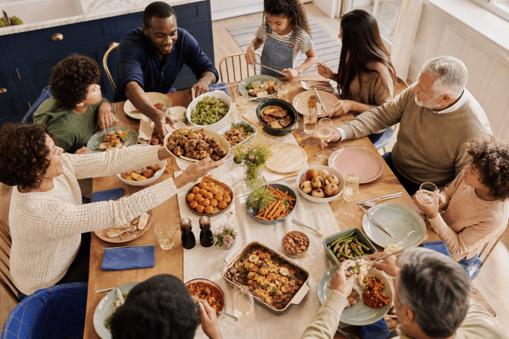 tips for blended families sharing a happy meal together