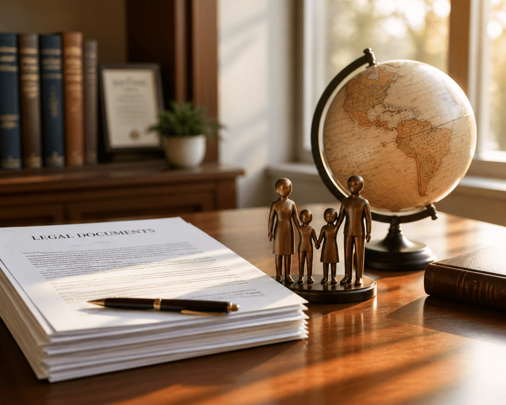 international adoption process - paperwork and globe representing the journey to bring a child home