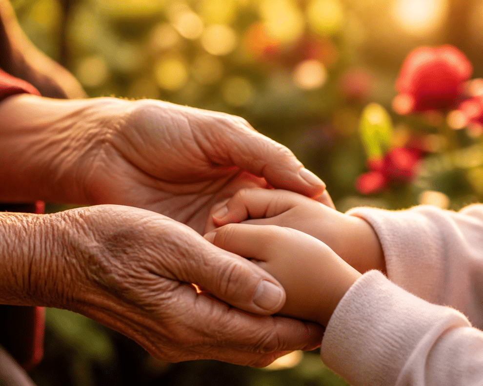 being a grandparent grandparent and grandchild holding hands in garden