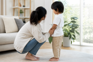 Teaching kids to listen — parent at eye level