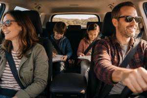 Road trip activities for kids — children entertained in the back seat