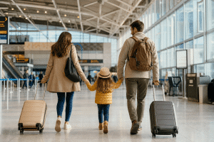 traveling with preschoolers family at airport happy travel