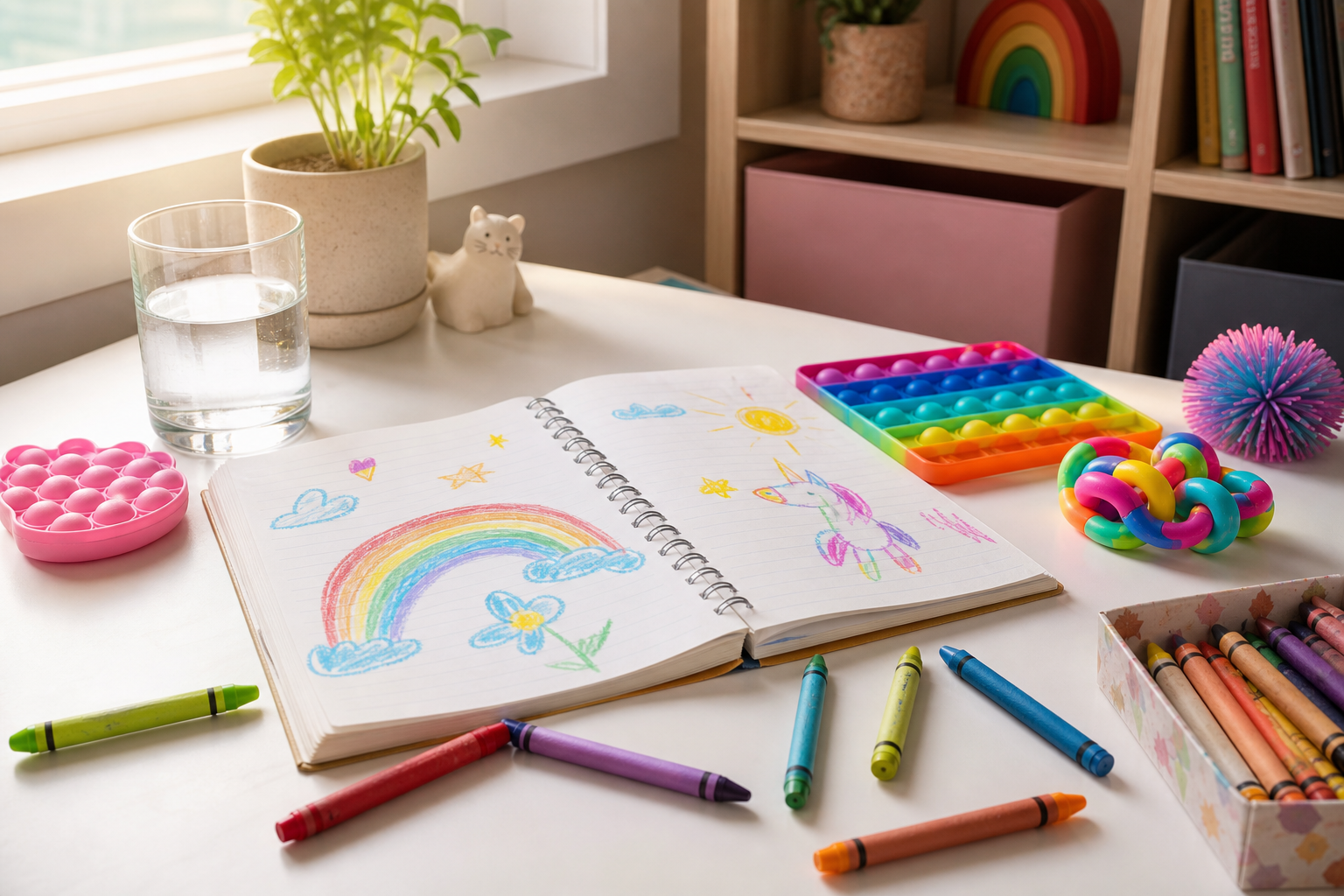 Understanding your Child with ADHD 17 understanding ADHD in children - creative child desk with crayons and notebooks