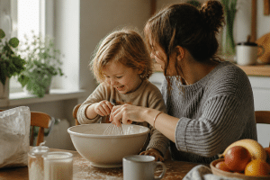 positive parenting tips — parent and child sharing a joyful moment at home