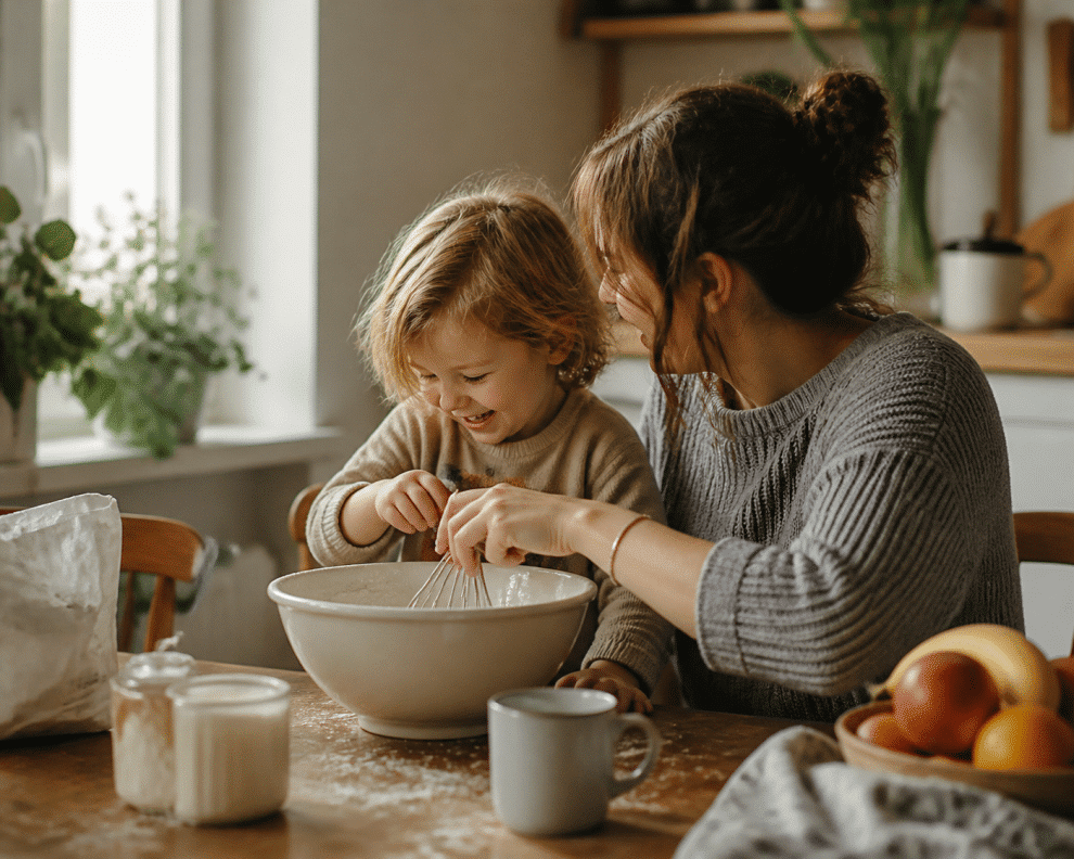 positive parenting tips — parent and child sharing a joyful moment at home
