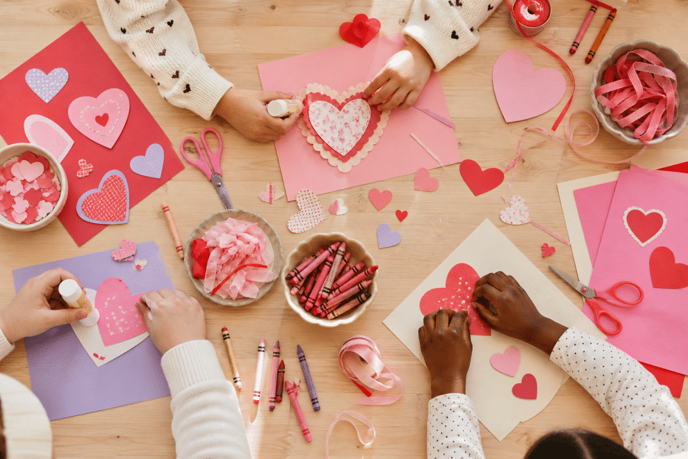 Valentine's Day activities for kids with paper heart crafts