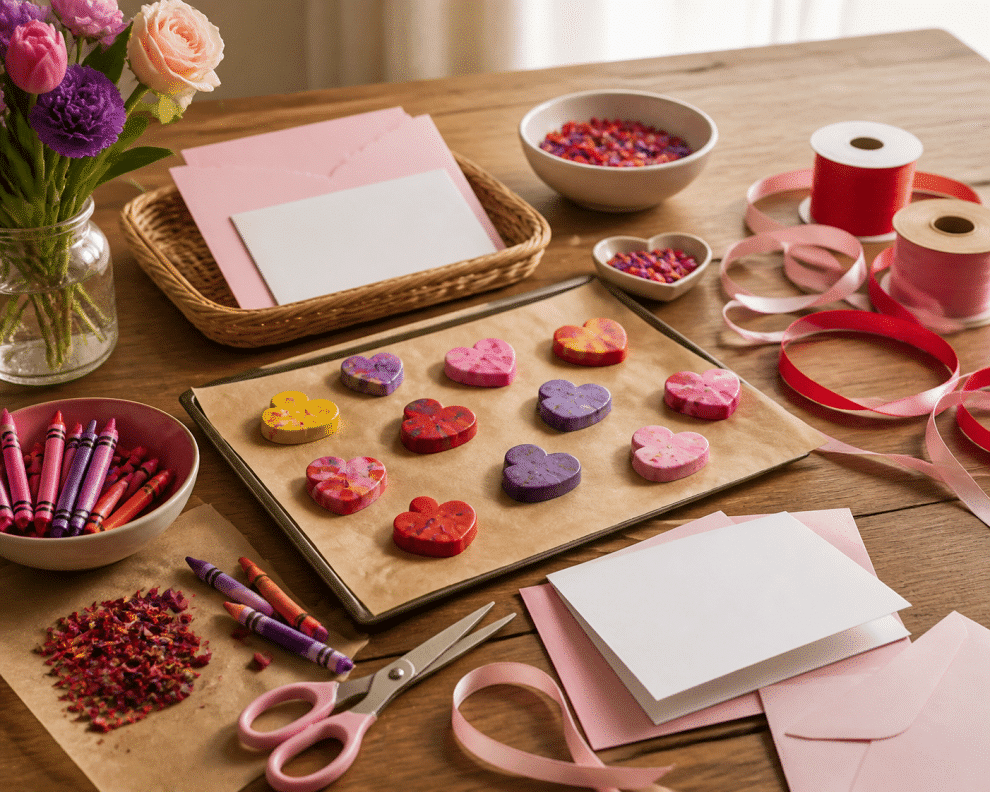 Valentine's Day gifts for kids with homemade crayon hearts