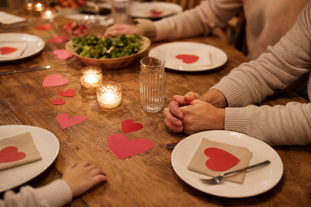 Valentine's Day Parenting Reflections 15 Valentines Day parents celebrating family love around a simple dinner table