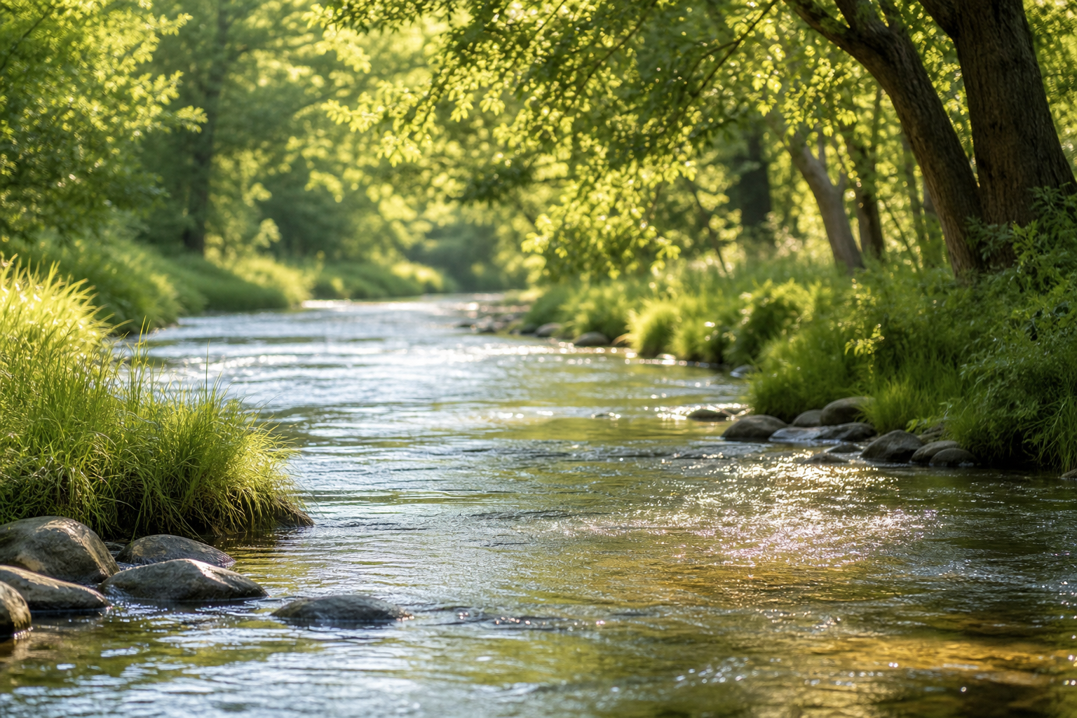 Names That Mean Water: 60+ Beautiful Picks for Your Baby 17 A gentle clear river winding through soft green banks in warm light