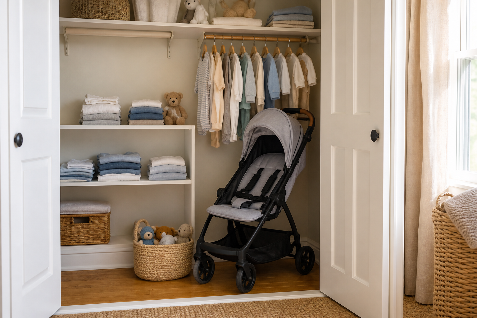 7 Ways to Save on Baby Gear 17 save on baby gear with a neatly organized nursery closet and budget-friendly essentials