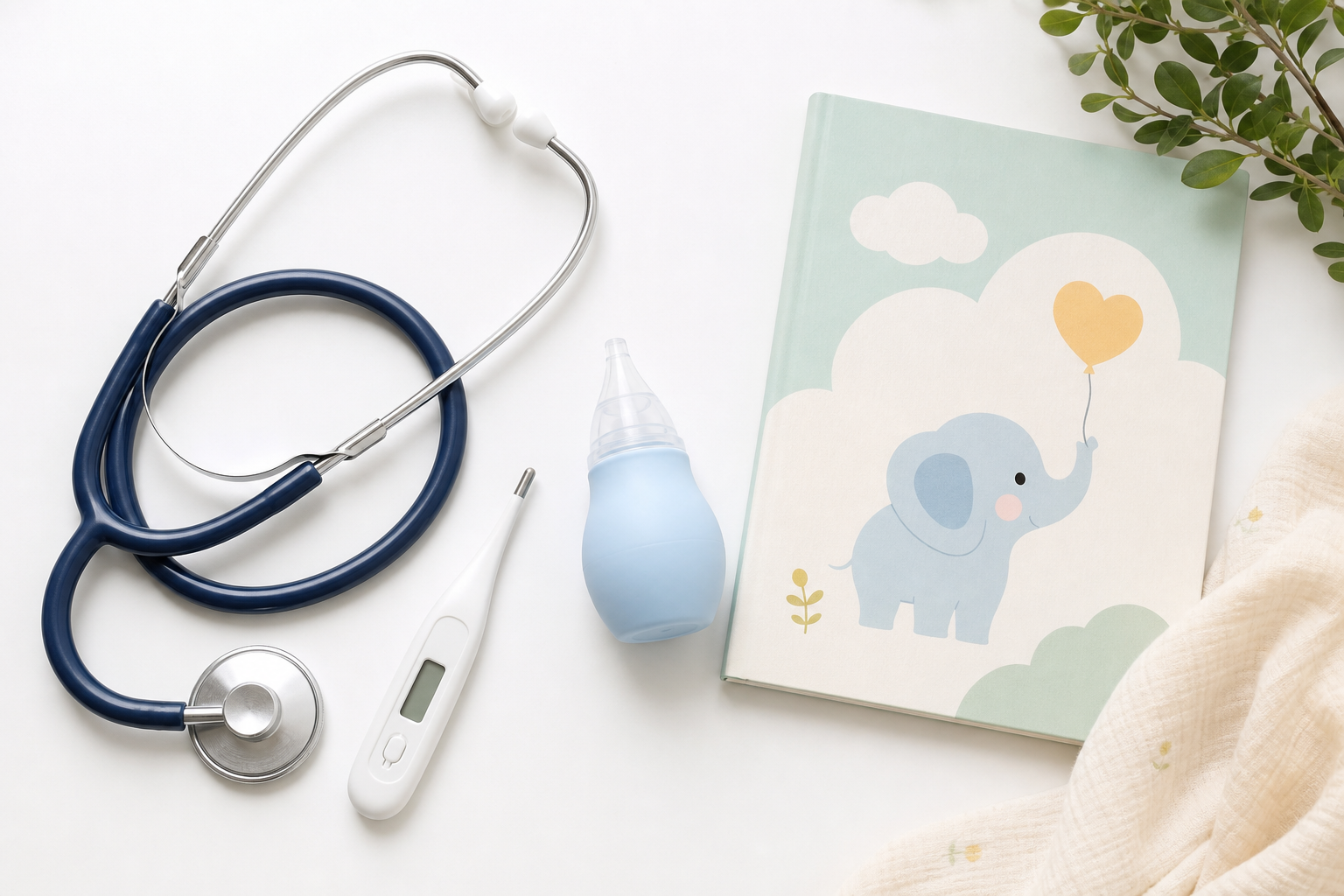 What Is RSV And Is Your Newborn at Risk? 17 RSV baby symptoms — stethoscope, thermometer and baby care tools for monitoring infant health