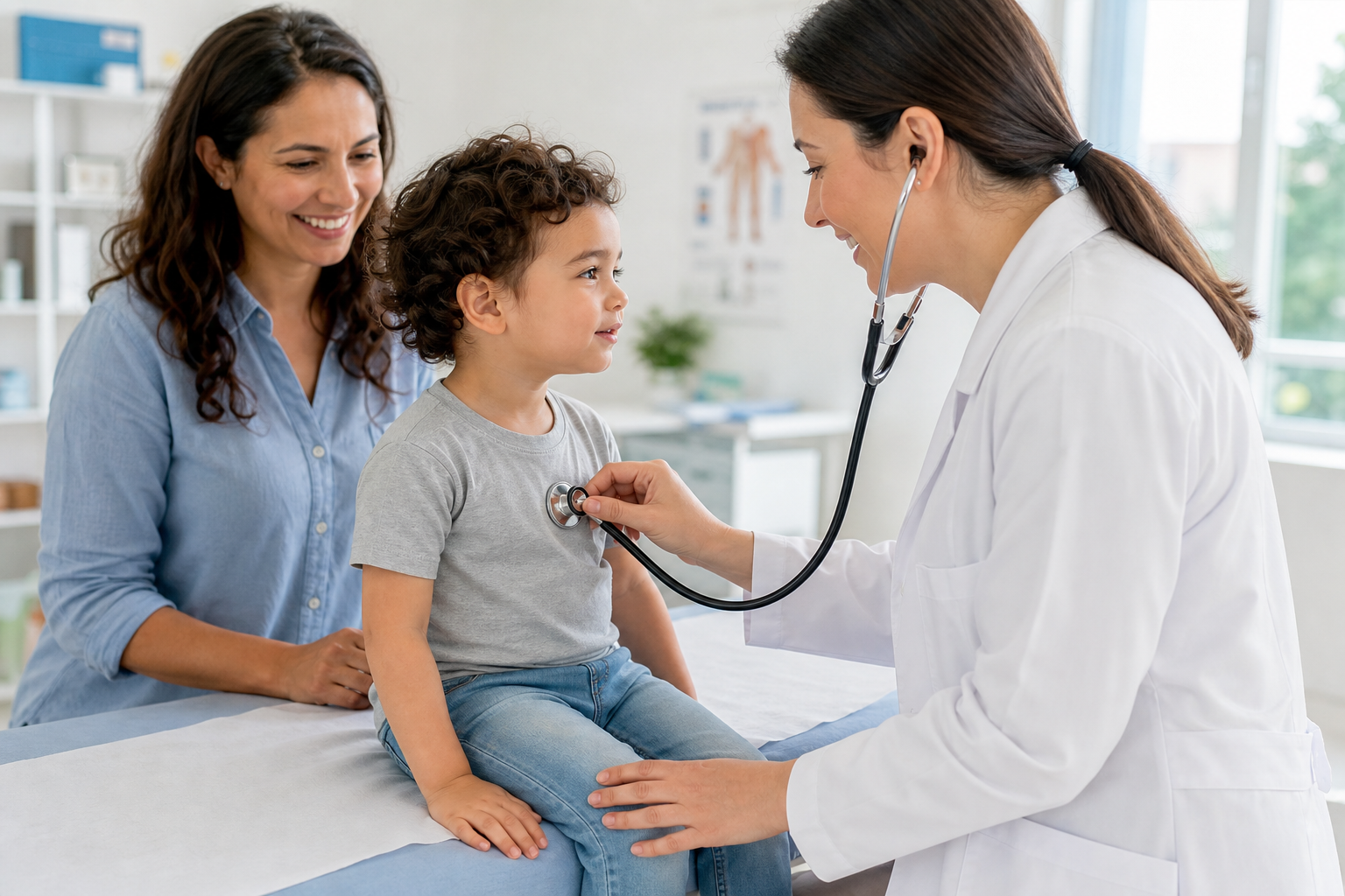 When Do I Call the Doctor? 16 when to call doctor for child - friendly pediatrician examining a young child in a bright clinic while a relieved parent looks on