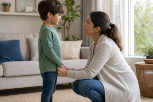 Parent calmly handling kids talking back